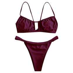 ZAFUL Bikini acolchado de dos piezas para mujer, con orificio en el escote, borgoña, S precio