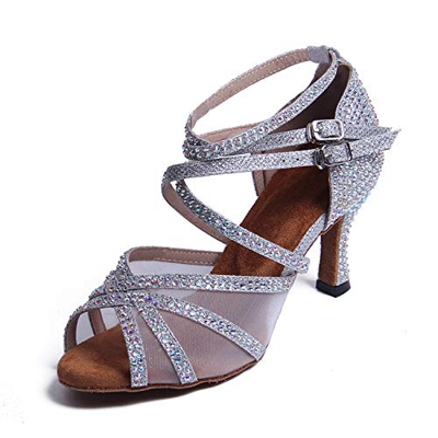 Syrads Zapatos de Baile Latino con pedrería para Mujer Salsa Tango Moderna Bachata Zapatos de Baile de Salón Suela Blanda 1057-1