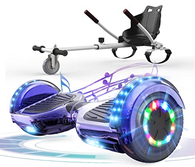 FUNDOT Hoverboards con Asiento,Hoverboards con Silla,hoverkart para Hoverboards 6.5 Pulgadas, Hoverboards con Hermosas Luces LED, Hoverboardss con Alt