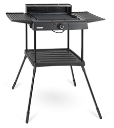 Stagecaptain Barbacoa eléctrica EBBQ-2000 de 2000 W, 3 en 1, parrilla de mesa, parrilla de pie con parrilla y placa, para interior y exterior, revesti características