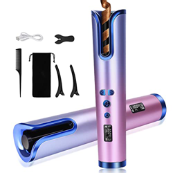 Rizador de pelo automático Inalámbrico Barril de cerámica de calentamiento rápido con 6 Temperaturas Ajustables Recargable Rizador de Cabello USB con  características