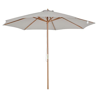 Outsunny Sombrilla Parasol de Jardín Ø300x250 cm con Sistema de Pestillo de Fijación Techo Ventilado y Poste Desmontable de Madera para Terraza Patio 