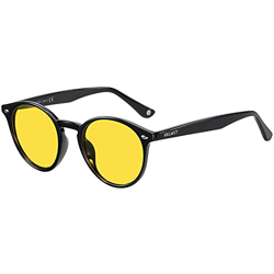 H HELMUT JUST Gafas de Sol para Hombre Mujer Conduir de Noche Redondas Polarizadas Vintage Unisex TR90 y Acetato Lente Amarilla características