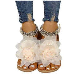 Sandalias mujer verano 2021 vestir de planas casa de moda Bohemias con Flor rosa Sandalias Apto para interior y exterior de Fiesta playa Zapatillas pl en oferta