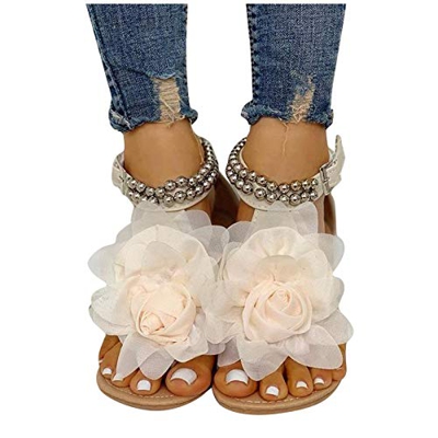 Sandalias mujer verano 2021 vestir de planas casa de moda Bohemias con Flor rosa Sandalias Apto para interior y exterior de Fiesta playa Zapatillas pl