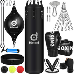 Odoland Saco de Boxeo 120cm Sin Relleno con Doppelendball, Guantes de Boxeo, Boxing Reflex Ball, Vendas boxeo, Cuerda para Saltar y Cadena, Sets de Bo características