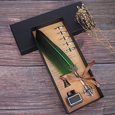 Labuduo Pluma, Pluma compacta de inmersión Antigua, para Regalo de Dibujo de Escritura a Mano(Green)