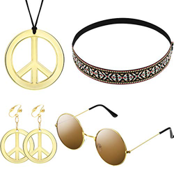 WILLBOND Hippie/Bohemia Costume Set Pace Set, Comprende Occhiali da Sole, Collana e Fascia per Accessori per Feste Anni '60 '70( Stile Bohemien A, 4 P características