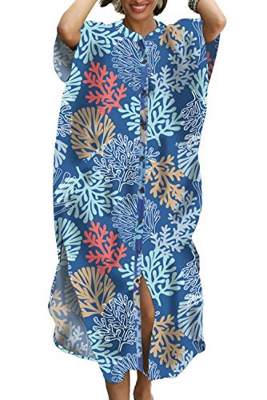LikeJump Bohemia Vestido de Playa Cardigan Maxi Kaftan Kimono Pareos Cover Ups para Mujer