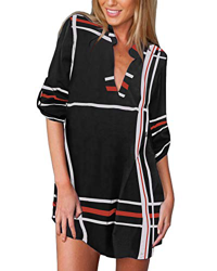 ZANZEA Camisas Mujer Casual Camisa Suelta Cuello V Camisa Manga Corta Blusa Tops Tallas Grandes Elegante Verano Camiseta de Rayas 06-Rayas Negro 52 características