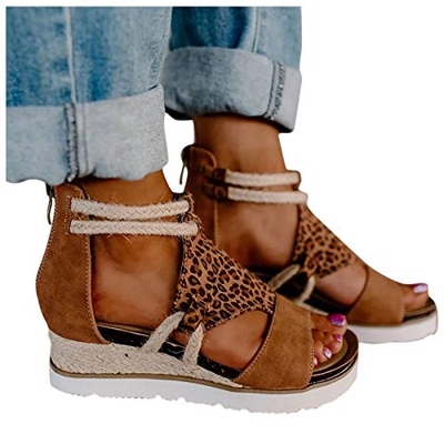 riou Sandalias Mujer Plataforma Verano 2021,Cuña Zapato Hebilla Punta Abierta Plano Zapatos Bohemias Romanas Hebilla Zapatillas-Variedad de Estilos
