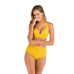 Bikini Elegante High Waist Traje de Baño Conjunto Halter Sexy para Mujer Ropa de Playa Sin Espalda Ajustable Dos Piezas de Bikini Acolchado Bañador Am precio