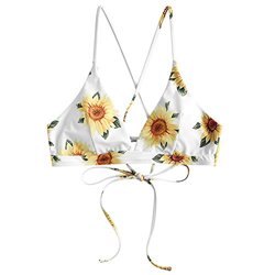 ZAFUL Bikini acolchado con estampado de girasol, tirantes finos, con lazo, para mujer, amarillo-1, S precio