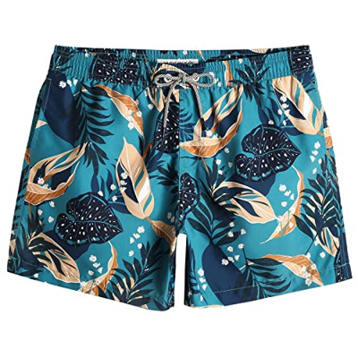 MaaMgic 5.5" Bañadores Hombre Shorts de Playa para Natación y Surf Traje de Baño Secado Rápido para Vacaciones，Bosque Caducifolio Verde，L