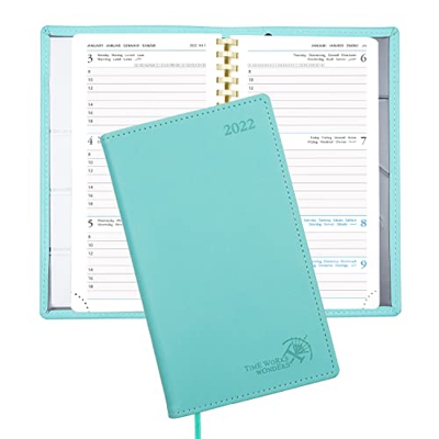 POPRUN Agenda 2022 de Bolsillo Semana Vista 10 x 17 cm - Planificador 2022 Semanal Vertical con Intervalo Horario, Páginas de Nota y Contacto, Tapa Bl