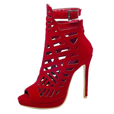Kaizi Karzi Mujer Moda Tacón Alto Sandalias De Verano Peep Toe Gladiador Romano Sandalias Cinturon Red Talla 39 Asiático