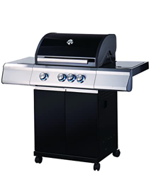 Tarrington House Barbacoa de gas Paxton de 3 fuegos, acero inoxidable/hierro esmaltado, 115 x 124 x 54 cm, con quemadores laterales, móvil, negro en oferta