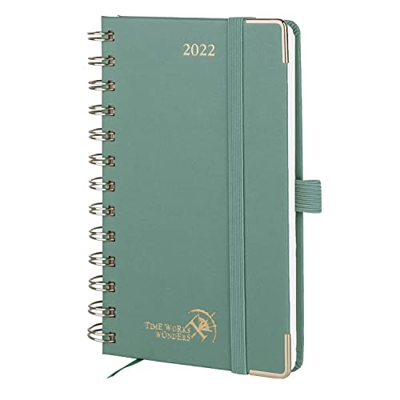 POPRUN Agenda de Bolsillo 2022 Semana Vista 17,5 x 11,9 cm - con Páginas de Nota y Contacto, Tapa Dura - Verde Medianoche