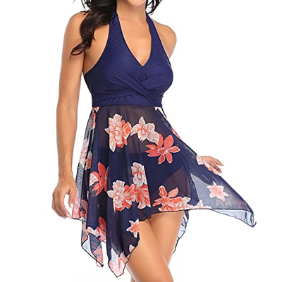 Voqeen Bikini para Mujer con Vendaje Frontal y Dobladillo Irregular Dos Piezas Traje de baño Ropa de Playa Push Up Mujer Bikini con Cuello Halter Acol