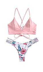 Conjunto de bikini Zaful para mujer compuesto por dos piezas con sujetador ajustable en la espalda y efecto realzador, escote triangular y estampado d características