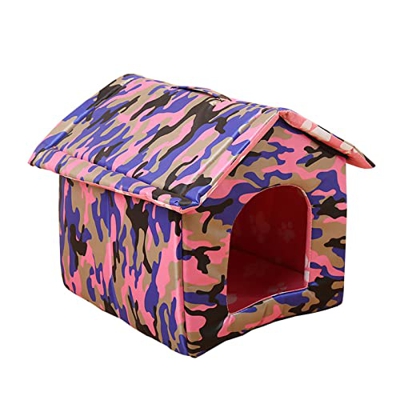 EEOO Casa para gatos con cojín extraíble, para todas las estaciones, refugio para gatitos con techo de lona impermeable, lavable y plegable, cueva de 