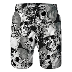 Troncos de natación para Hombre Pantalones Cortos de Calavera para Hombre Verano Playa Esqueleto Impreso Casual Corto Vintage Mezcla de algodón Tronco características