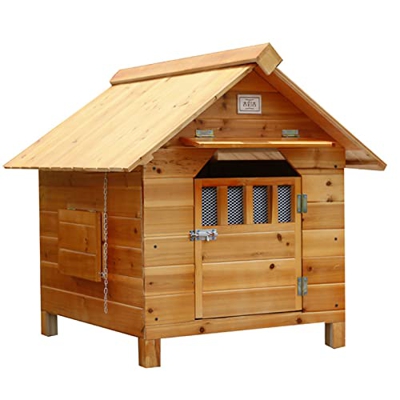 Casa de perro de madera al aire libre con ventanas de puerta, cabaña de troncos para mascotas, resistente a la intemperie, impermeable con techo extra