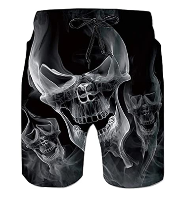 Troncos de natación para Hombre Pantalones Cortos de Calavera para Hombre Verano Playa Esqueleto Impreso Casual Corto Vintage Mezcla de algodón Tronco
