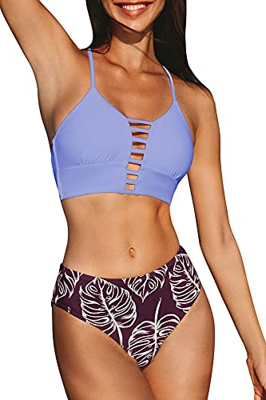 CUPSHE Conjunto de Bikini Cordones Cruzados Traje de Baño de Dos Pieza, Lavanda, S