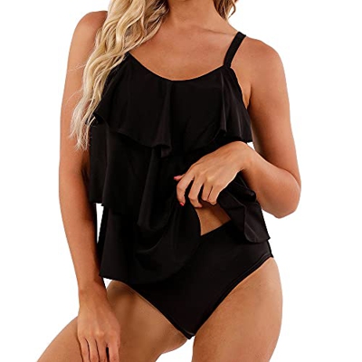 CMTOP Traje de Baño en Dos Piezas Sexy Mujer Bikini con Volantes Halter Top Relleno Cintura Alta Biquini Tallas Grandes