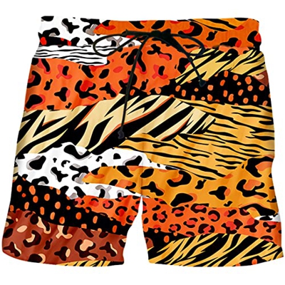 Unisex Zebra Stripe Leopard Tiger Pattern Patchwork Shorts Casual Cool Hip Hop Short Pant Leopard Patchwork L