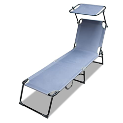 Ansobea Tumbona de jardín en color gris, tumbona plegable, muebles de jardín, tumbona de playa de acero, con toldo y respaldo ajustable precio
