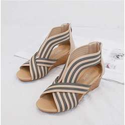 DZQQ Sandalias de tacón Inclinado para Mujer, tacón Medio 2021, Novedad de Verano, Bolso Informal con Cremallera, Zapatos Romanos para Mujer, Sandals3 precio
