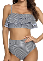 heekpek Bikini con Volantes a Rayas Top Palabra de Honor Relleno Braga Talle Alto para Mujer características