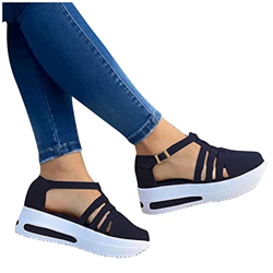 riou Sandalias Mujer Plataforma, Zapatos Mujer Primavera Verano 2021, Sandalias Color Sólido impermeables casuales，Plano Zapatos Romanas Hebilla Zapat precio