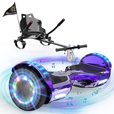 EVERCROSS Hoverboards con Asiento Patinete de autoequilibrio con Hoverkart 6.5 "Hover Scooter Board Altavoces Bluetooth y LED Go Kart Regalo Ideal par
