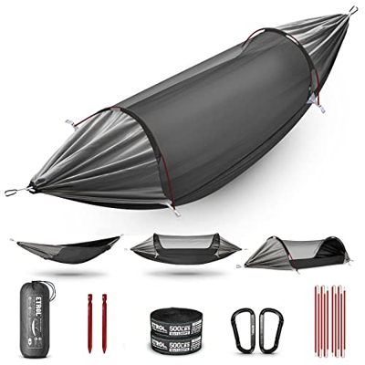 ETROL Hamaca, actualización de la Hamaca para Acampar con mosquitera, Tienda de Hamaca portátil de Aluminio con diseño Blackout 3 en 1 para el Patio T