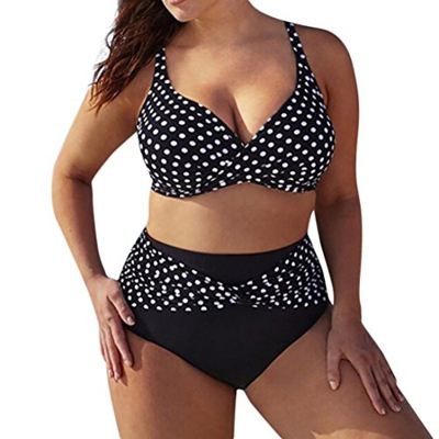 QinMM Bikini de Punto Trajes de baño para Mujer Talla Grande, Push up Playa de Verano Bañador (Negro, M)