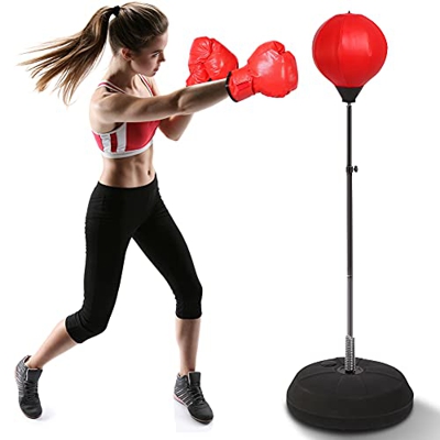 GOTOP - Juego de Saco de Boxeo para Adultos, Bola de Velocidad con Guantes y Bomba, Ajustable de 125 a 140 cm