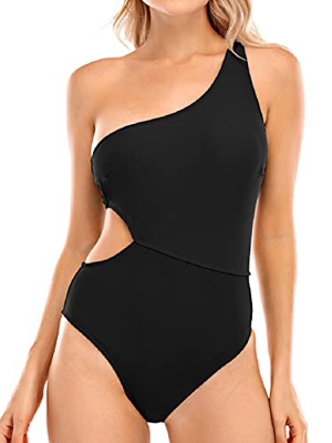 Tuopuda Traje de Baño de Una Pieza Mujer Monokini Asimétrico Mujer Traje de Baño Solo Hombro Push Up Bañador Sexy Ahuecar Beachwear(Negro,S)