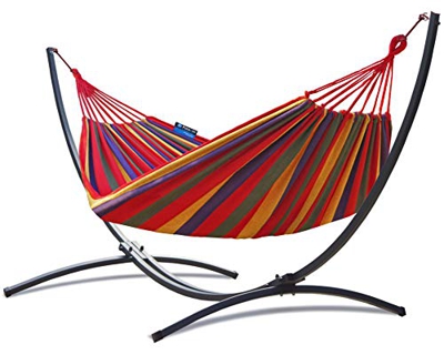 Potenza Hamaca con estructura Indela – 120 kg para 1 persona I Hamaca de 200 x 100 cm – 120 kg (rojo, estructura básica de grafito)