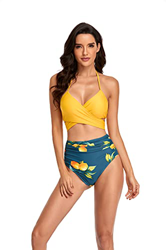 Aspiree Conjunto De Bikini para Mujer Cuello en V Bañador con Cuello Halter Cruzado Diseño Floral Cintura Alta Trajes de Baño Traje de Baño Bikini Set características