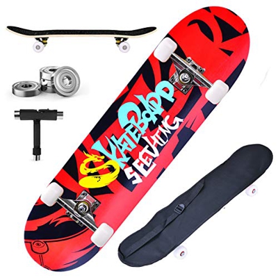 DnKelar Skateboard 79x20cm Tabla de madera para principiantes con rodamientos de bolas ABEC-7 31 '' Madera de arce de 7 capas y ruedas de 90A para niñ