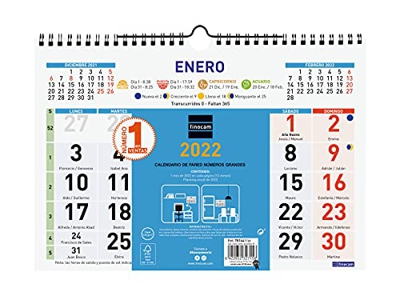 Finocam - Calendario 2022 M - Números Grandes Español, Pared M - 300x210 mm