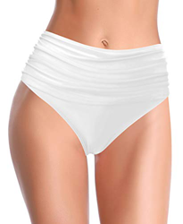SHEKINI Shorts Natación para Mujer Traje de Baño Retro Abdominal Control Cintura Alta Negros Pliegues Bañador Clásico Bikini Bottoms(S，C-Blanco características