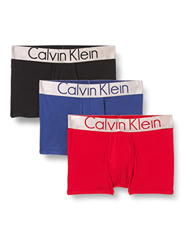 Calvin Klein 3 Pack Trunks-Steel Cotton Bóxers, Rustic Red/Black/Soft Grape, S (Pack de 3) para Hombre en oferta