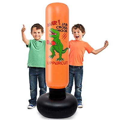 Saco de Boxeo Inflable para Niños - 140 CM Dinosaurio Bolsa de Boxeo de Pie para Chicos Kárate Taekwondo Pateando Capacitación Rebote Inmediato Bolsa 
