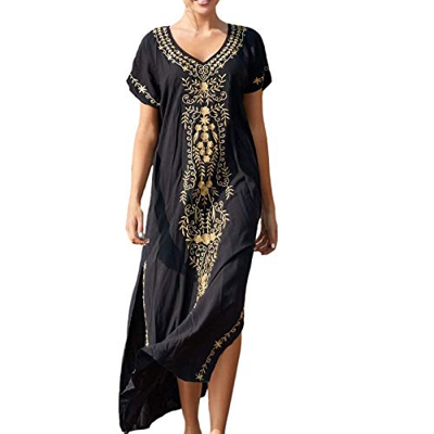 TMEOG Kaftan Vestido Largo de Playa para Mujer Traje de Baño Largo para Cubrir Bikini Verano Pareo Cover up Bohemia ups Vestido Informal de Playa