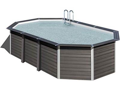 Gre KPCOV6650 – Piscina Ovalada Composite 664 x 386 x 154 cm, con filtración 8 m3/h, cuña metálica, Gris Oscuro