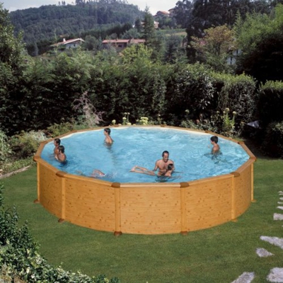 Gre M260828 - Piscina Redonda de Acero Aspecto Madera Mauritius kitpr358w